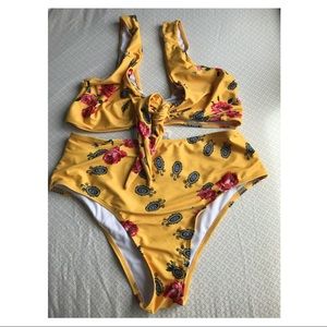 Yellow floral high-waisted bikini